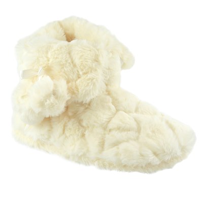 LADIES SUPER PLUSH TEXTURED ANKLE BOOTEE CREAM)