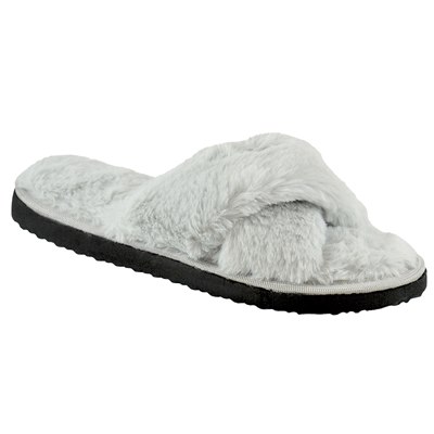 LADIES PLUSH CROSSOVER SLIDER (GREY)