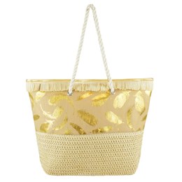 BB1170 PAPERSTRAW METALLIC FEATHER BAG (CREAM)