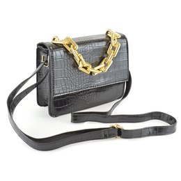 BB1180 PU CROC CROSSBODY CHAIN BAG (BLACK)