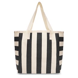 BB1202BK Ladies Paperstraw Wide Stripe Beach Bag (Black)