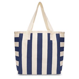 BB1202BL Ladies Paperstraw Wide Stripe Beach Bag (Blue)