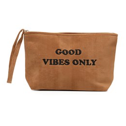 BB1229 ''GOOD VIBES ONLY'' SUEDE EMBROIDERED TAN POUCH