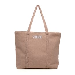 BB1233 ''CHERIE'' BORG SLOGAN CREAM TOTE BAG