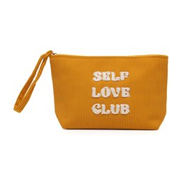 BB1234 ''SELF LOVE CLUB'' APPLIQUE MUSTARD CORDUROY POUCH