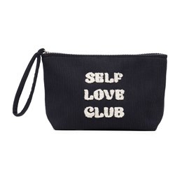 BB1235 ''SELF LOVE CLUB'' APPLIQUE NAVY CORDUROY POUCH