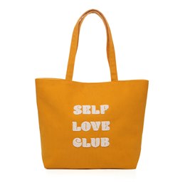 BB1236 ''SELF LOVE CLUB'' APPLIQUE MUSTARD CORDUROY TOTE BAG