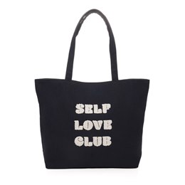 BB1237 ''SELF LOVE CLUB'' APPLIQUE NAVY CORDUROY TOTE BAG