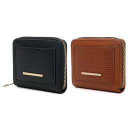 BB1238 LADIES SMALL TEXTURED METAL DETAIL COIN PURSE (BROWN/BLACK)