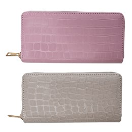 BB1241 LADIES LARGE CROC PRINTED PURSE (PINK/CREAM)