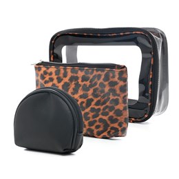 BB1251 LADIES LEOPARD PRINT 3 PCS COSMETIC BAG SET