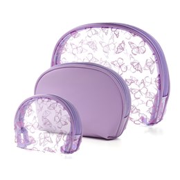 BB1252 LADIES BUTTERFLY PRINT 3 PC COSMETIC BAG SET