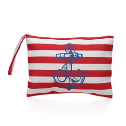 BB1265 RED STRIPED ANCHOR PRINT PURSE