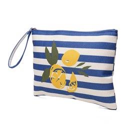 BB1267 BLUE STRIPED LEMON PRINT PURSE