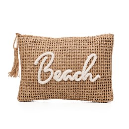 BB1271 BROWN WOVEN BEACH TEXT PURSE