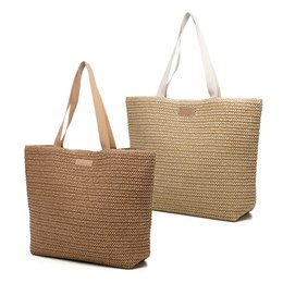 BB1272 WOVEN TEXTURED TOTE BAG (TAN & ECRU)