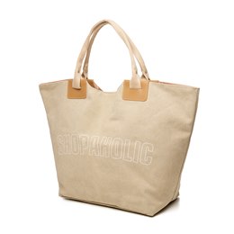 BB1280 ''SHOPAHOLIC'' CANVAS SLOGAN TOTE BAG