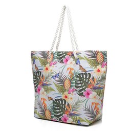BB1284 PALM LEAF PRINTED BEACH BAG (BLUE & WHITE)