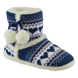 FT0662NY HEART KNITTED BOOTEE SLIPPER (NAVY)