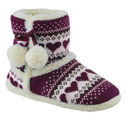 FT0662PPL HEART KNITTED BOOTEE SLIPPER (PURPLE)