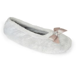 FT1588GY LADIES VELOUR  BALLET WITH MATCHING BOW  (GREY)