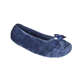FT1588NY LADIES VELOUR  BALLET WITH MATCHING BOW  (NAVY)