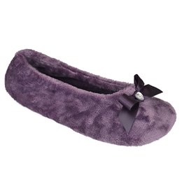 FT1588PU LADIES VELOUR  BALLET WITH MATCHING BOW  (PURPLE)