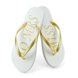 FT1848 LADIES MISS TO MRS PRINT FLIP FLOP (GOLD/WHITE)