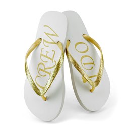 FT1849 LADIES I DO CREW PRINT FLIP FLOP (GOLD/WHITE)