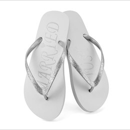 FT1853 LADIES JUST MARRIED PRINT  FLIP FLOP (SILVER/WHITE)