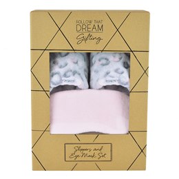 FT2210 LADIES LEOPARD SLIPPER/EYEMASK GIFT SET