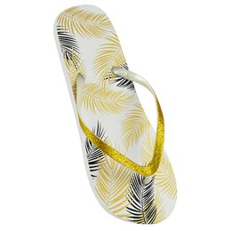 FT2247 LADIES PALM TREE FLIP FLOP WITH GLITTER STRAP (GOLD)