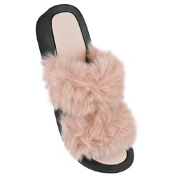 FT2272 LADIES DOUBLE STRAP FLUFFY SLIDER (PALE PINK)