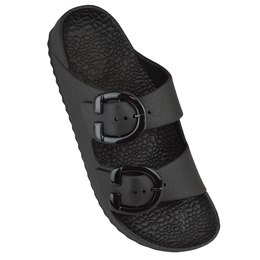FT2275 LADIES DOUBLE STRAP BUCKLE SLIDER (BLACK)
