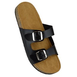 FT2278 LADIES DOUBLE STRAP BUCKLE WITH CORK SLIDER (BLACK)