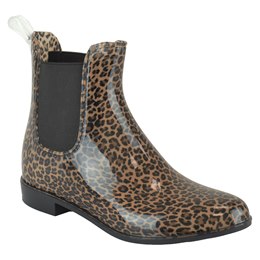 FT2316 LADIES PVC LEOPARD PRINT ANKLE WELLINGTON