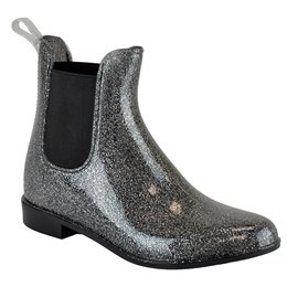 FT2319 LADIES PVC GLITTER PRINT ANKLE WELLINGTON (GREY)