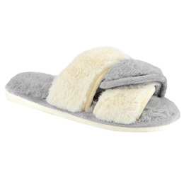 FT2348GY LADIES PLUSH TWO-COLOUR LINKED SLIDER (GREY/CREAM)