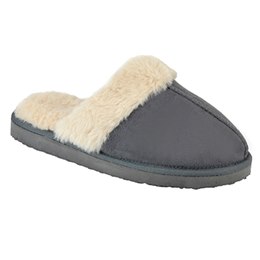 FT2352GY LADIES FUR LINED SUEDED EFFECT MULE (GREY)