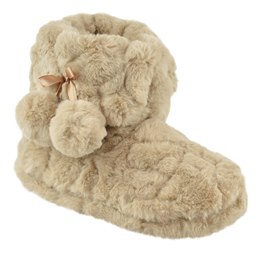 FT2365B LADIES SUPER PLUSH TEXTURED ANKLE BOOTEE (BEIGE)