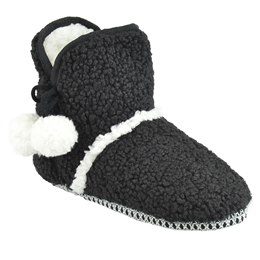 FT2397 LADIES TEDDY BOOTEE WITH POM POMS (BLACK)
