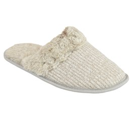 FT2410CR LADIES FUR LINED RIBBED MULE (CREAM)