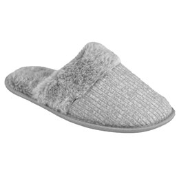 FT2410GY LADIES FUR LINED RIBBED MULE (GREY)