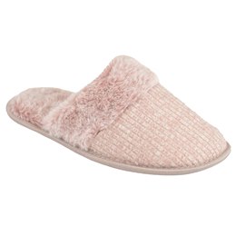 FT2410PH LADIES FUR LINED RIBBED MULE (PEACH)
