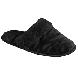 FT2413BK LADIES FUR LINED ZEBRA PRINT MULE (BLACK)