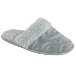 FT2413GY LADIES FUR LINED ZEBRA PRINT MULE (GREY)