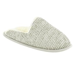 FT2417GY LADIES FUR LINED CHENILLE MULE (GREY)