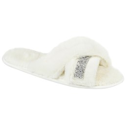 FT2426 LADIES EMBELLISHED PLUSH CROSSOVER SLIDER  (CREAM)