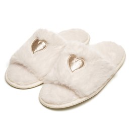 FT2593 LADIES CREAM EMBELLISHED HEART OPEN TOE SLIPPER