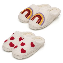 FT2604 LADIES HEART & RAINBOW MULE SLIPPERS